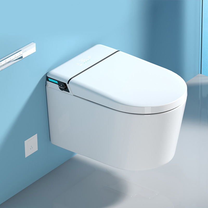 Elongated Wall Hung Toilet in White Ceramic Smart Toilet with Heated Seat