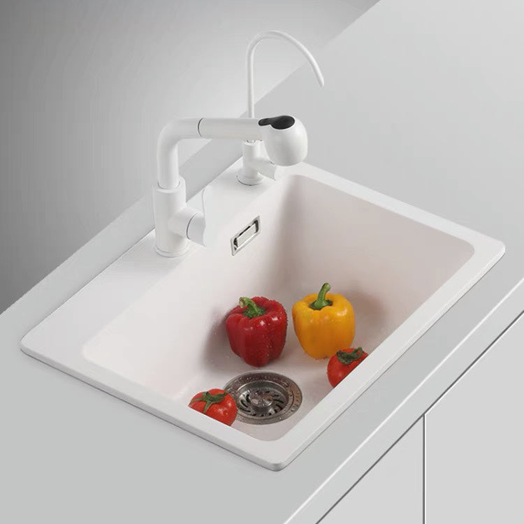 Modern Style Kitchen Sink Overflow Hole Design Drop-In Quartz Kitchen Sink in White