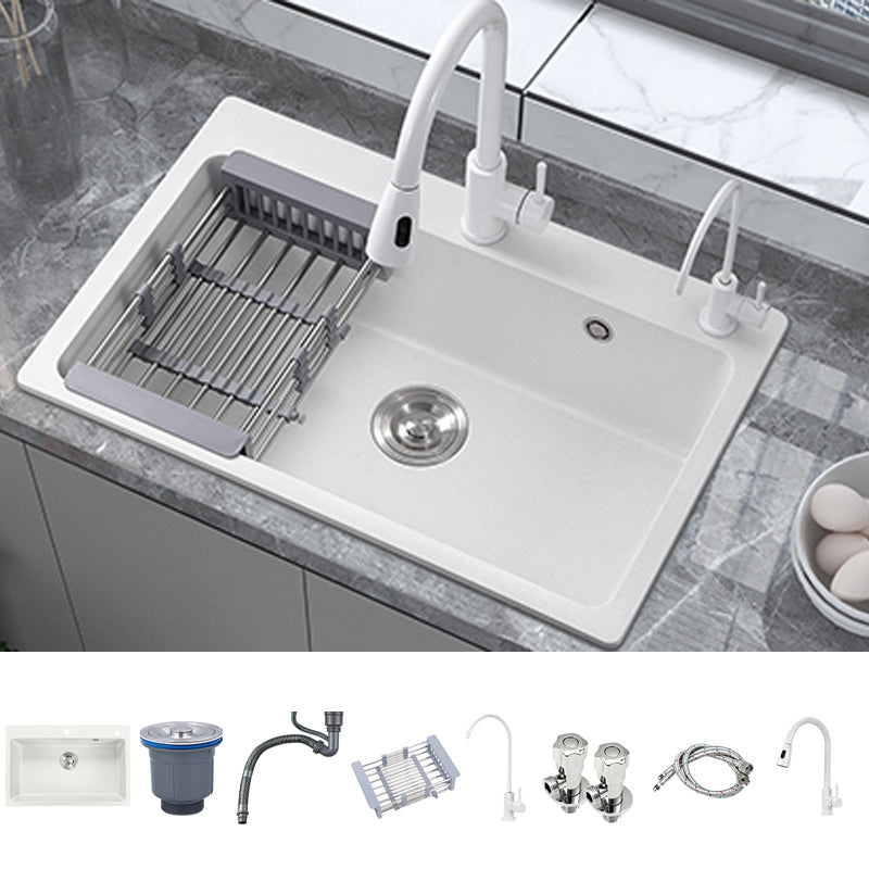 Modern Style Kitchen Sink Overflow Hole Design Drop-In Quartz Kitchen Sink in White