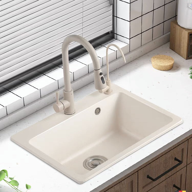 Modern Style Kitchen Sink Overflow Hole Design Drop-In Quartz Kitchen Sink in Beige