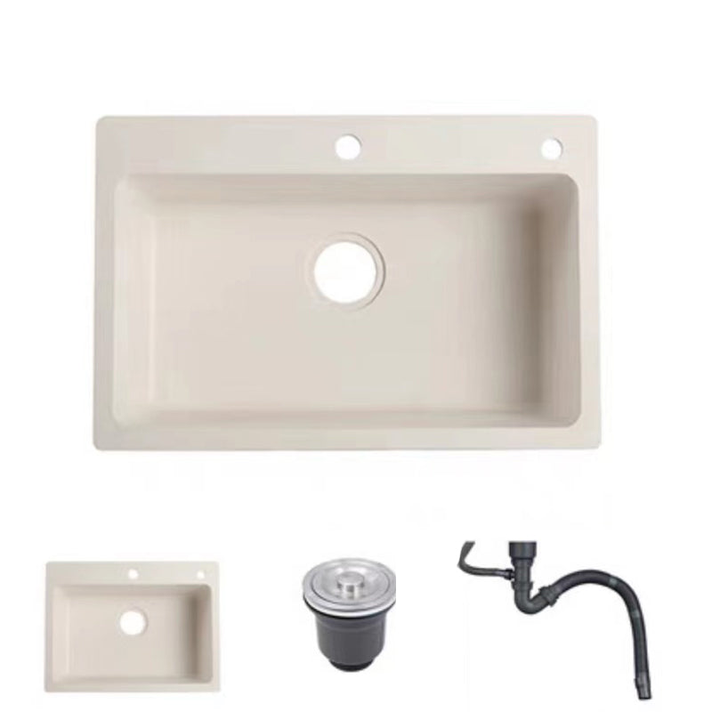 Modern Style Kitchen Sink Overflow Hole Design Drop-In Quartz Kitchen Sink in Beige