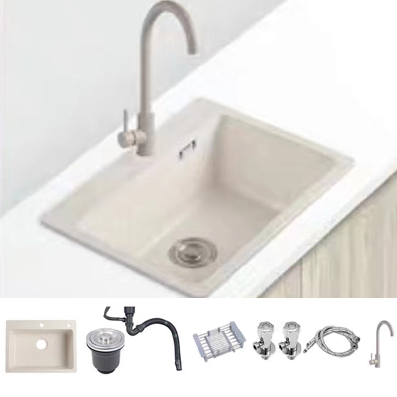 Modern Style Kitchen Sink Overflow Hole Design Drop-In Quartz Kitchen Sink in Beige