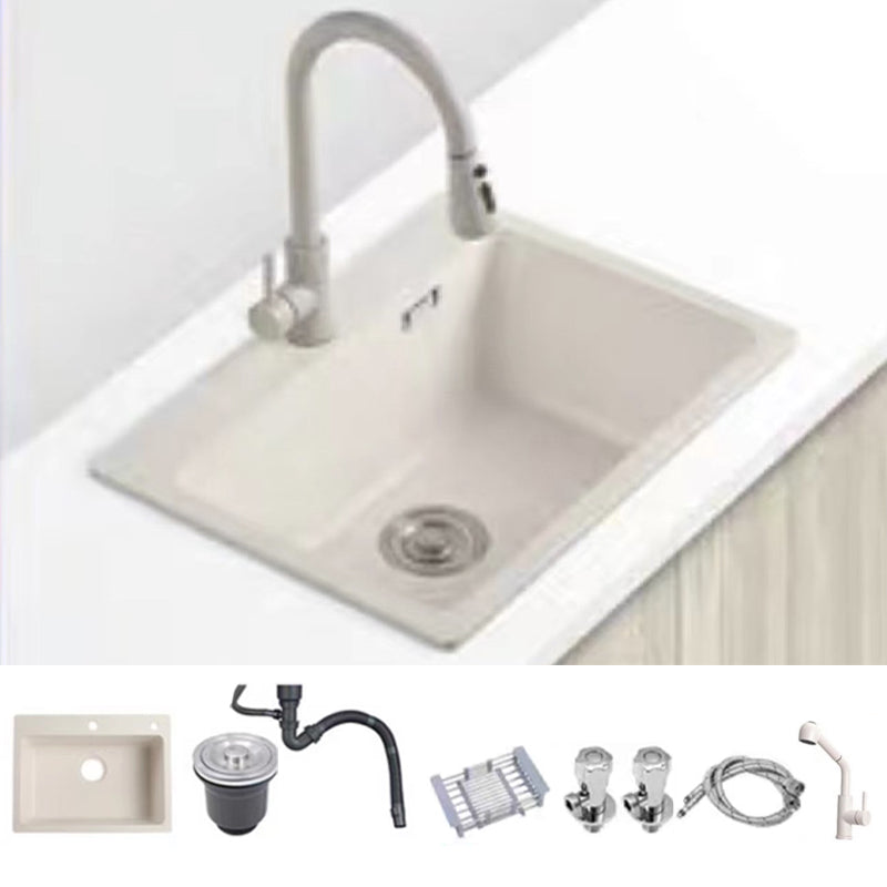 Modern Style Kitchen Sink Overflow Hole Design Drop-In Quartz Kitchen Sink in Beige