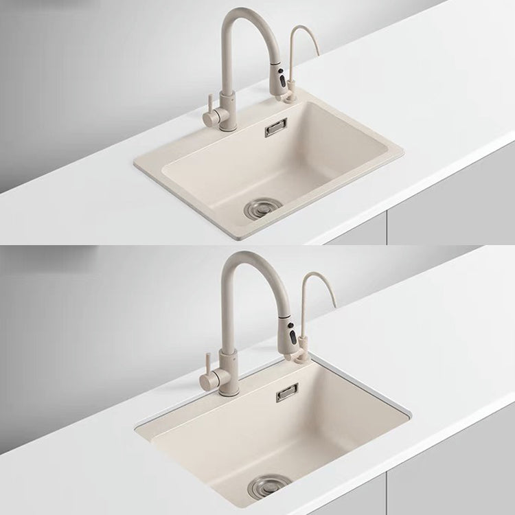 Modern Style Kitchen Sink Overflow Hole Design Drop-In Quartz Kitchen Sink in Beige