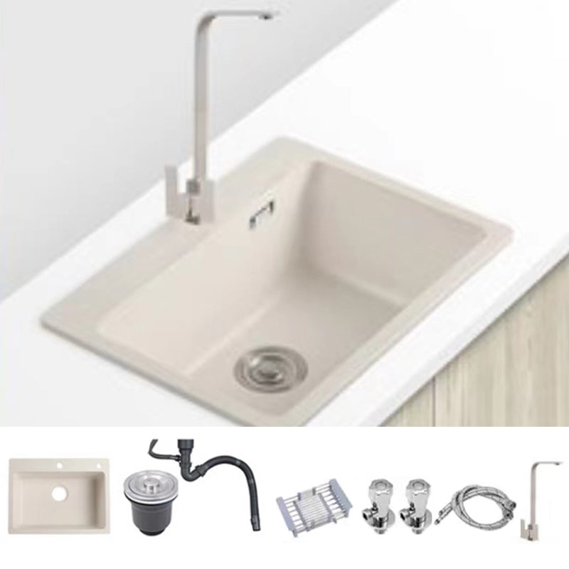 Modern Style Kitchen Sink Overflow Hole Design Drop-In Quartz Kitchen Sink in Beige