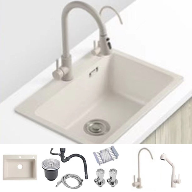 Modern Style Kitchen Sink Overflow Hole Design Drop-In Quartz Kitchen Sink in Beige