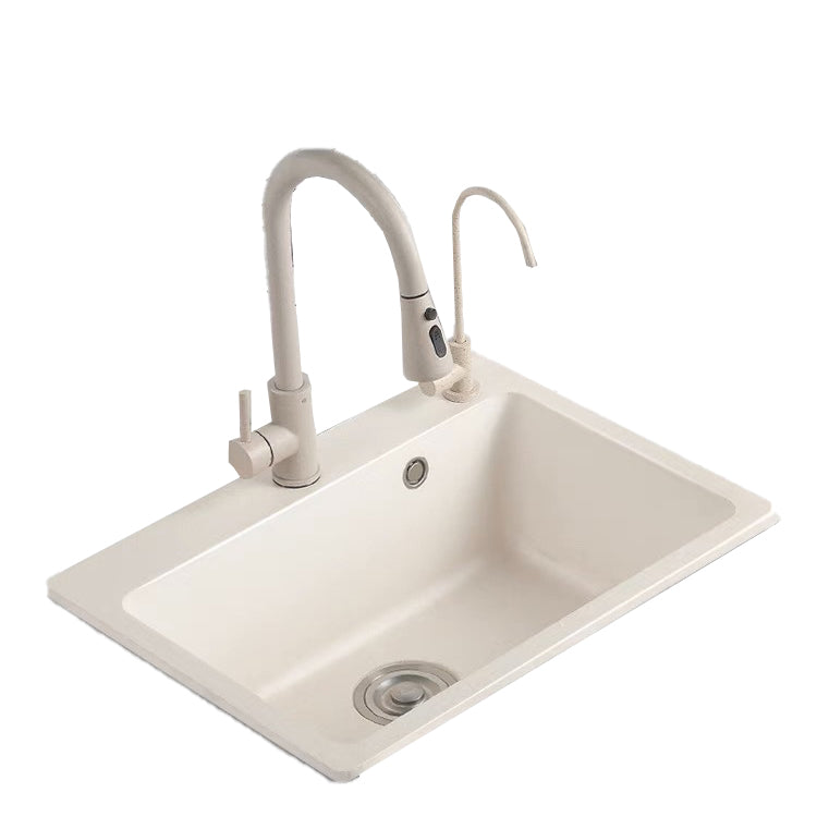 Modern Style Kitchen Sink Overflow Hole Design Drop-In Quartz Kitchen Sink in Beige