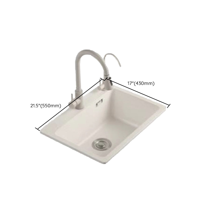 Modern Style Kitchen Sink Overflow Hole Design Drop-In Quartz Kitchen Sink in Beige