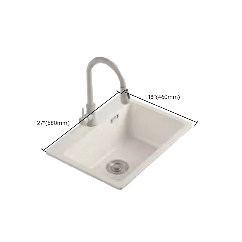 Modern Style Kitchen Sink Overflow Hole Design Drop-In Quartz Kitchen Sink in Beige