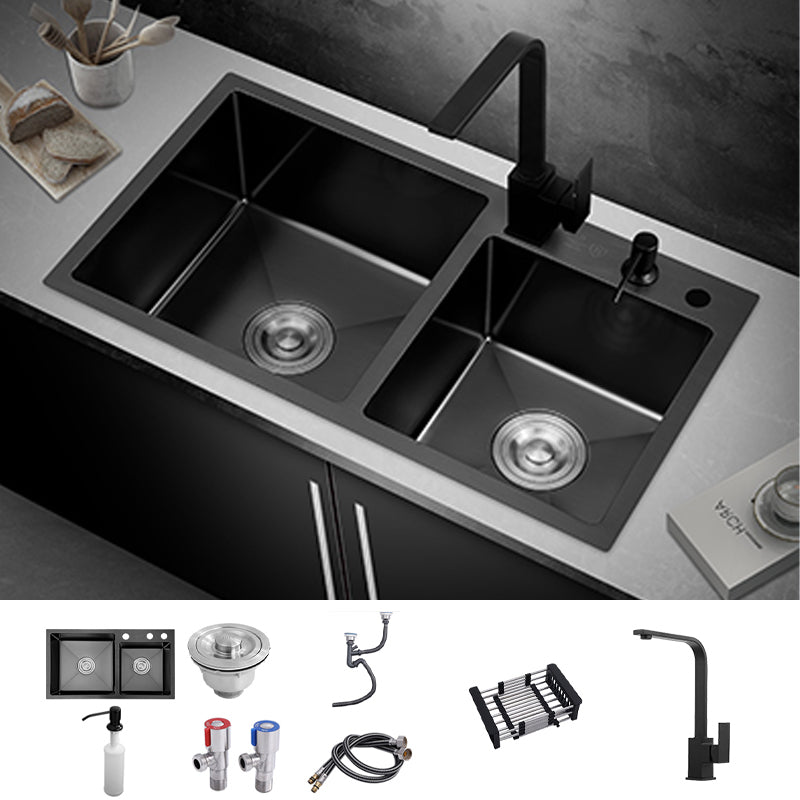 Kitchen Double Sink Stainless Steel Drop-In Kitchen Sink in Black