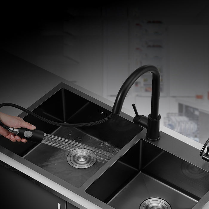 Kitchen Double Sink Stainless Steel Drop-In Kitchen Sink in Black