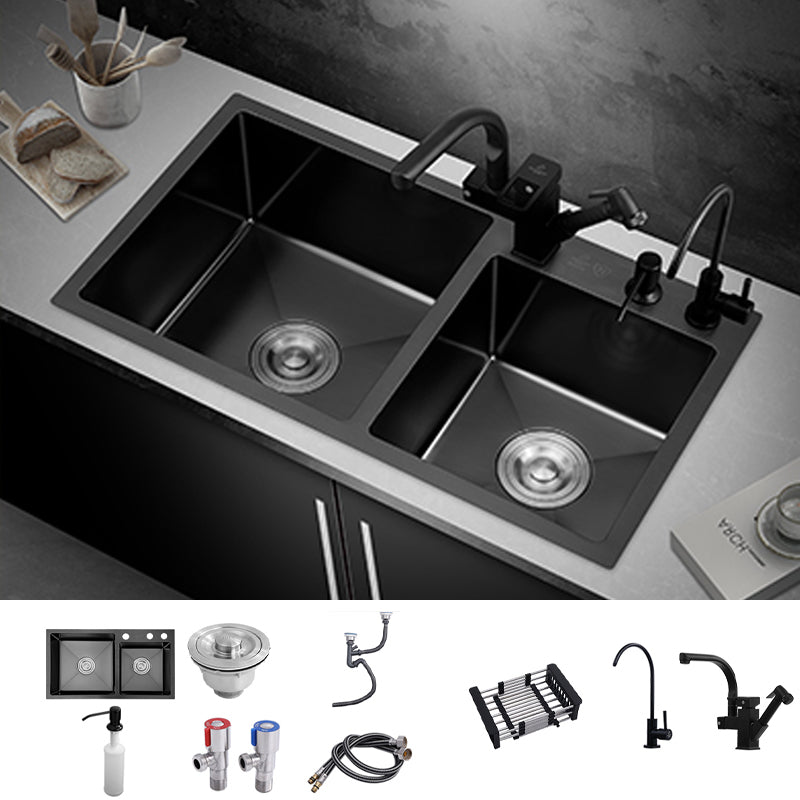 Kitchen Double Sink Stainless Steel Drop-In Kitchen Sink in Black