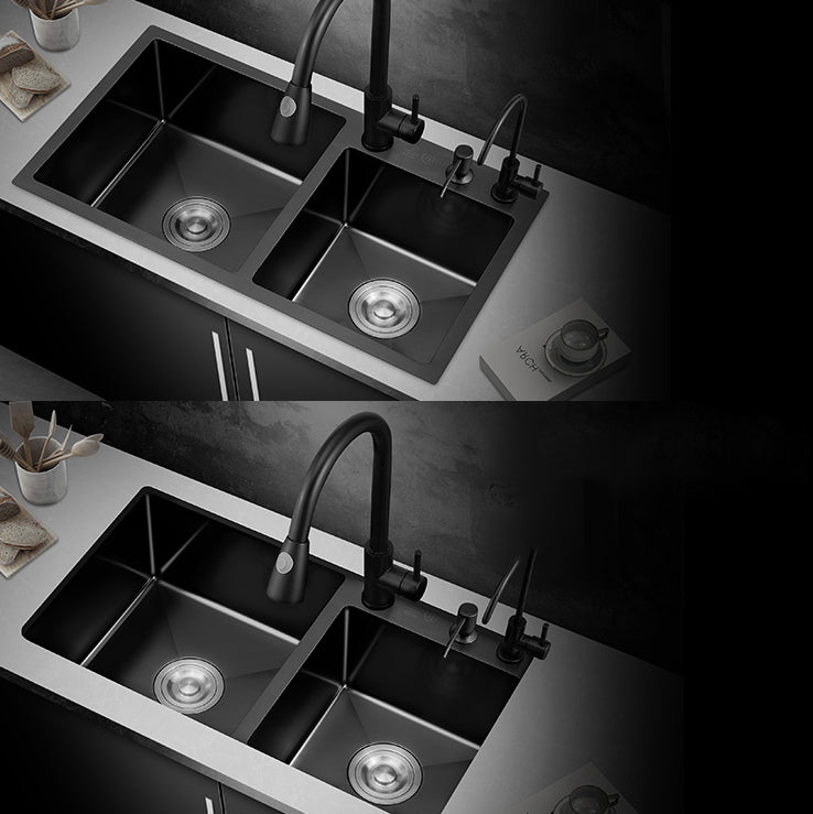 Kitchen Double Sink Stainless Steel Drop-In Kitchen Sink in Black