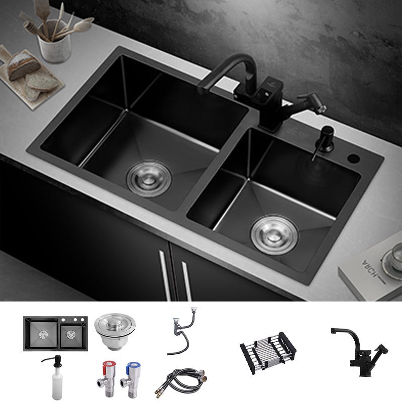 Kitchen Double Sink Stainless Steel Drop-In Kitchen Sink in Black