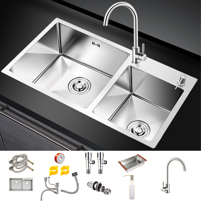 Kitchen Double Sink Stainless Steel Modern Style Drop-In Kitchen Sink