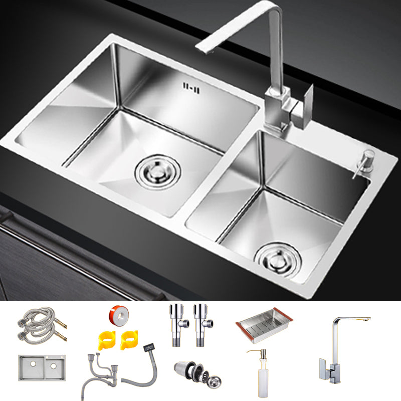 Kitchen Double Sink Stainless Steel Modern Style Drop-In Kitchen Sink