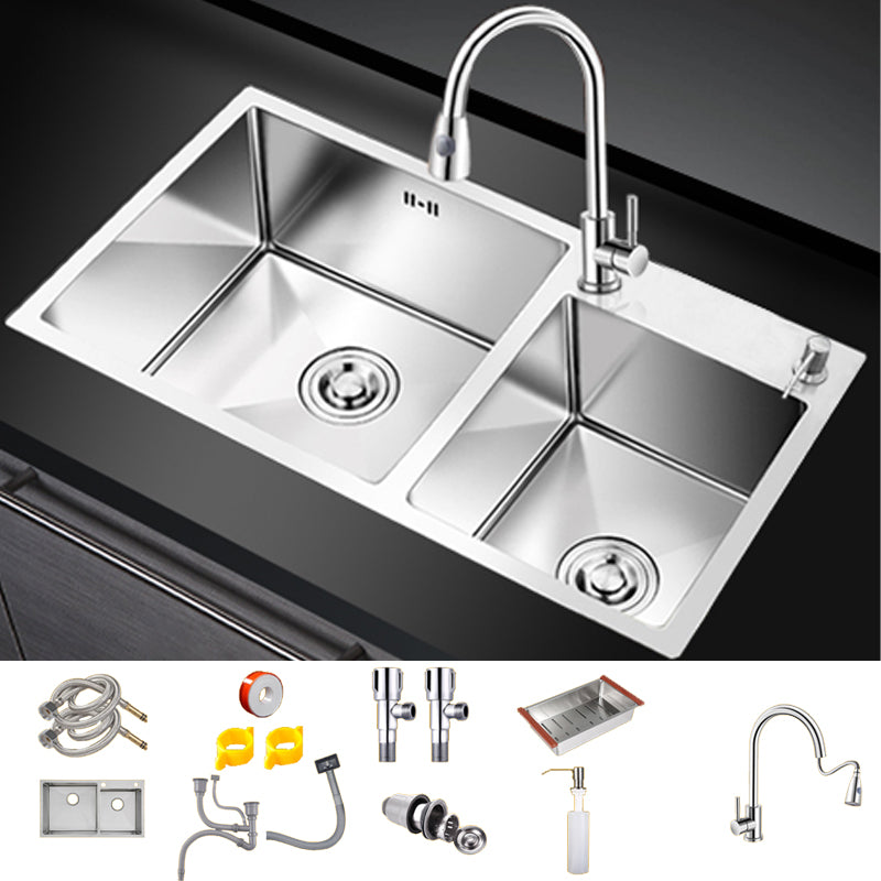 Kitchen Double Sink Stainless Steel Modern Style Drop-In Kitchen Sink