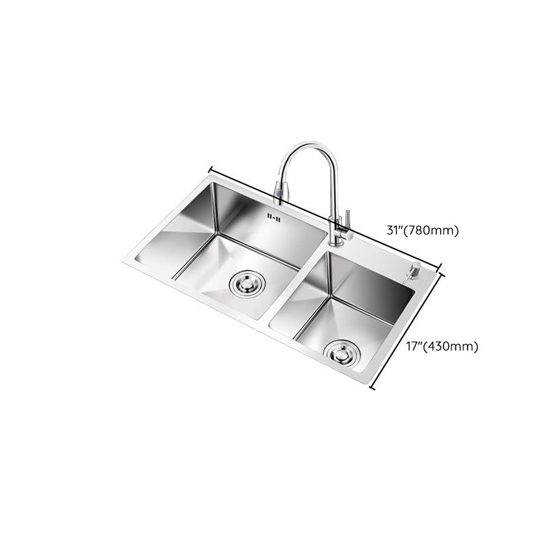 Kitchen Double Sink Stainless Steel Modern Style Drop-In Kitchen Sink