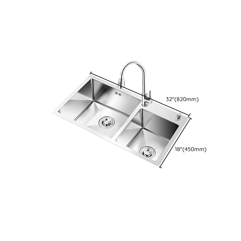 Kitchen Double Sink Stainless Steel Modern Style Drop-In Kitchen Sink