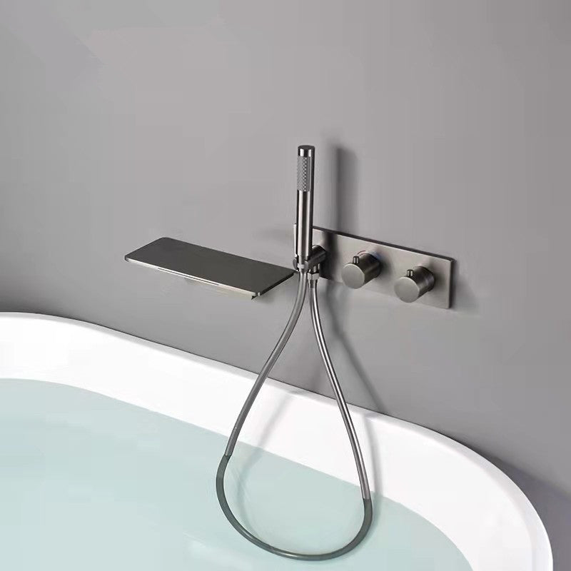 Modern Bath Filler Trim Copper Knob Handles with Handshower Wall Mounted Tub Filler