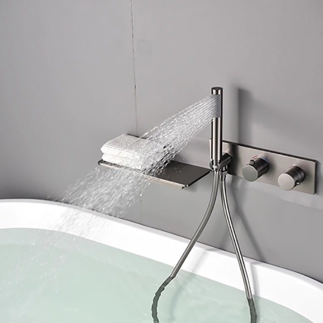 Modern Bath Filler Trim Copper Knob Handles with Handshower Wall Mounted Tub Filler