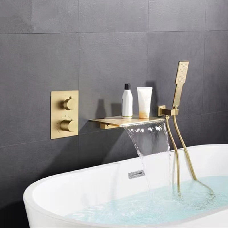 Modern Bath Filler Trim Copper Knob Handles with Handshower Wall Mounted Tub Filler