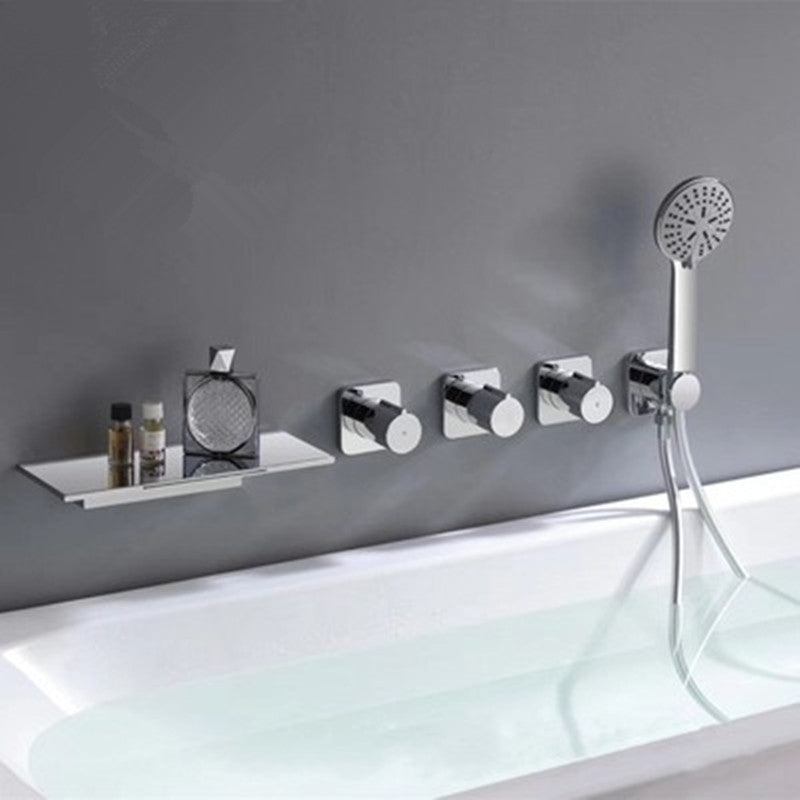 Modern Bath Filler Trim Copper Knob Handles with Handshower Wall Mounted Tub Filler