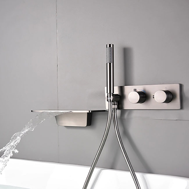 Modern Bath Filler Trim Copper Knob Handles with Handshower Wall Mounted Tub Filler