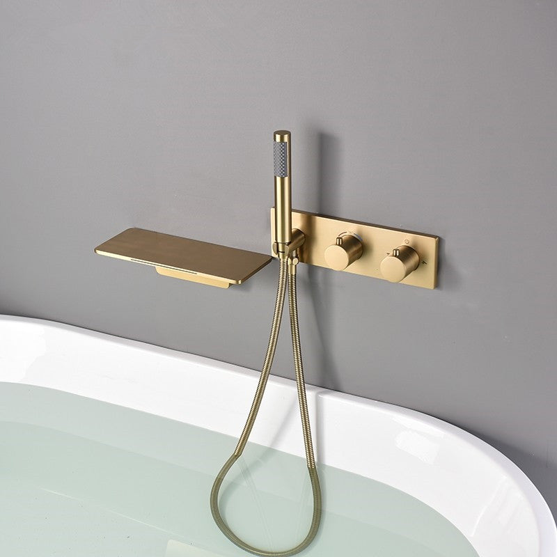 Modern Bath Filler Trim Copper Knob Handles with Handshower Wall Mounted Tub Filler