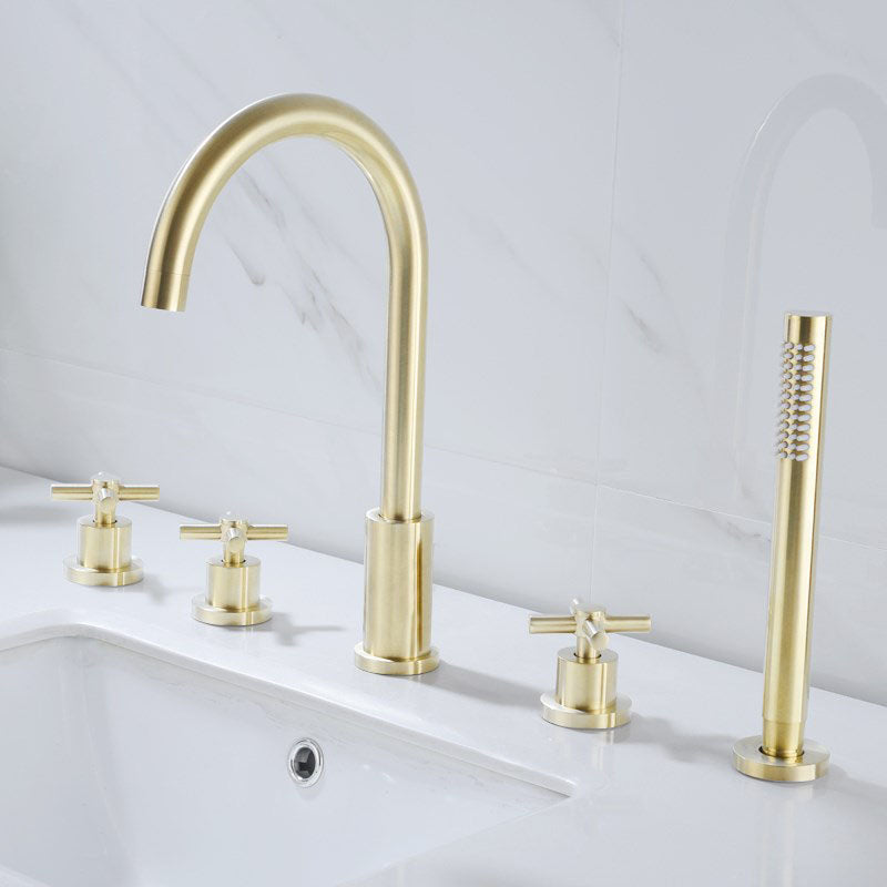 Modern Roman Tub Faucet Set Copper Deck-Mount with Handles Bathtub Faucet