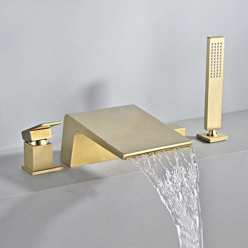 Modern Tub Spout Trim Copper Deck-Mount with Hand Shower and Handles Roman Tub Faucet