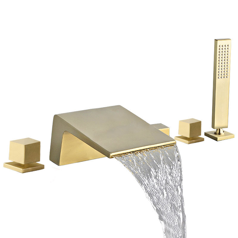 Modern Tub Spout Trim Copper Deck-Mount with Hand Shower and Handles Roman Tub Faucet