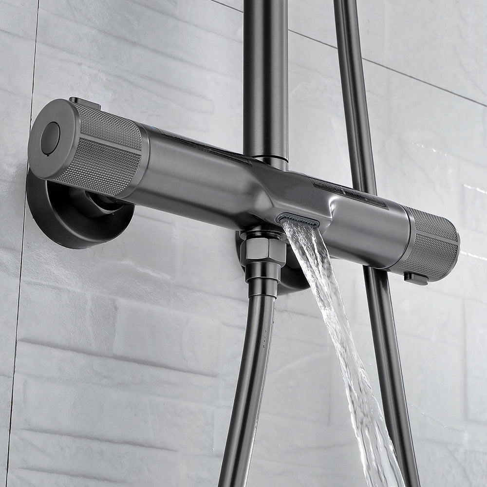 Wall Mounted Shower System Grey Knob Handle Shower System with Hand Shower