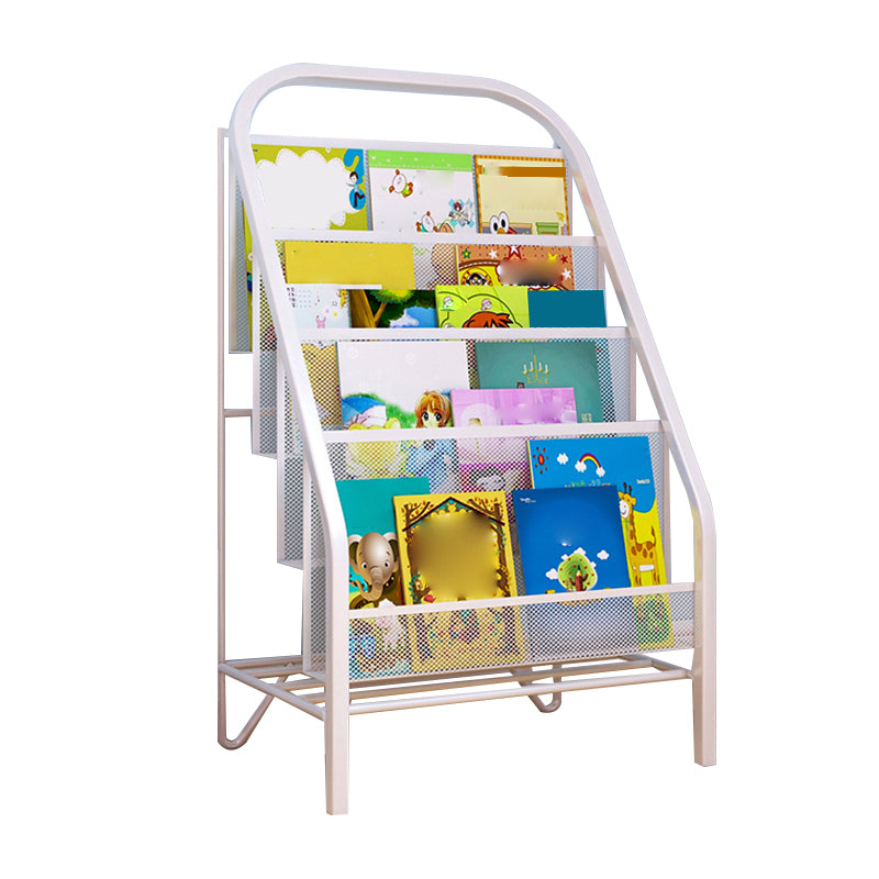 Contemporary Open Back Book Display Metal Shelf Bookcase with Wheels