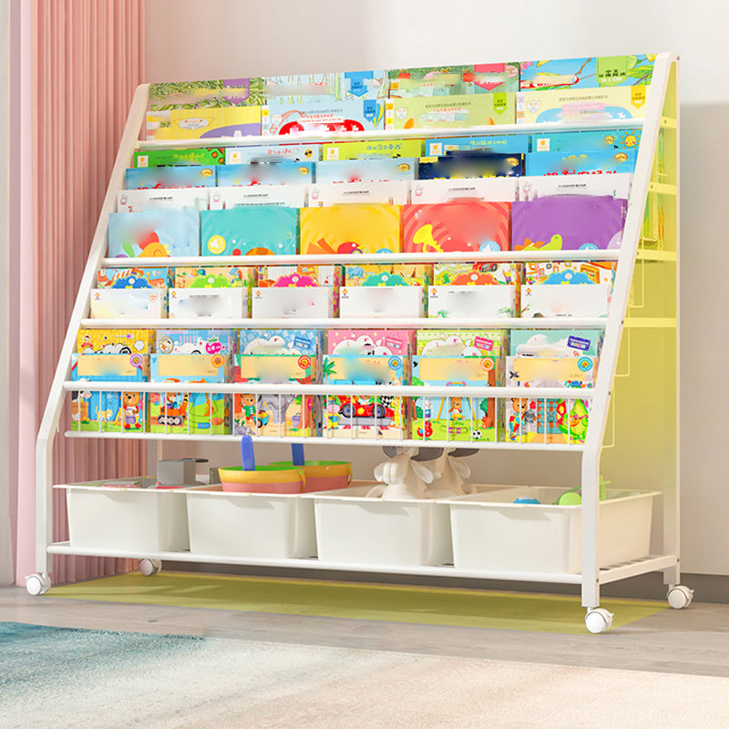 Contemporary Open Back Book Display Metal Shelf Bookcase with Wheels