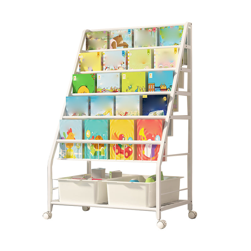 Contemporary Open Back Book Display Metal Shelf Bookcase with Wheels