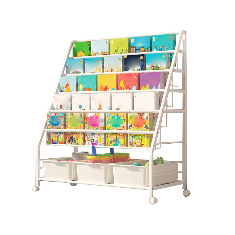 Contemporary Open Back Book Display Metal Shelf Bookcase with Wheels