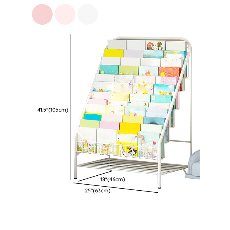 Contemporary Open Back Book Display Metal Shelf Bookcase with Wheels