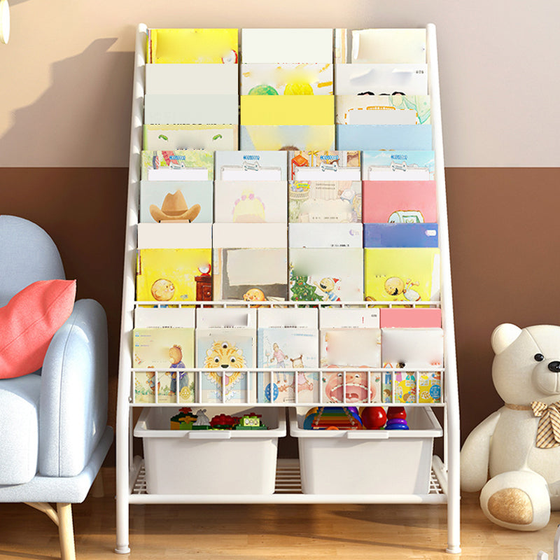 Contemporary Metal Freestanding Kids Bookcase Closed Back Book Display