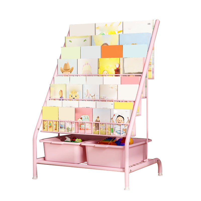 Contemporary Metal Freestanding Kids Bookcase Closed Back Book Display