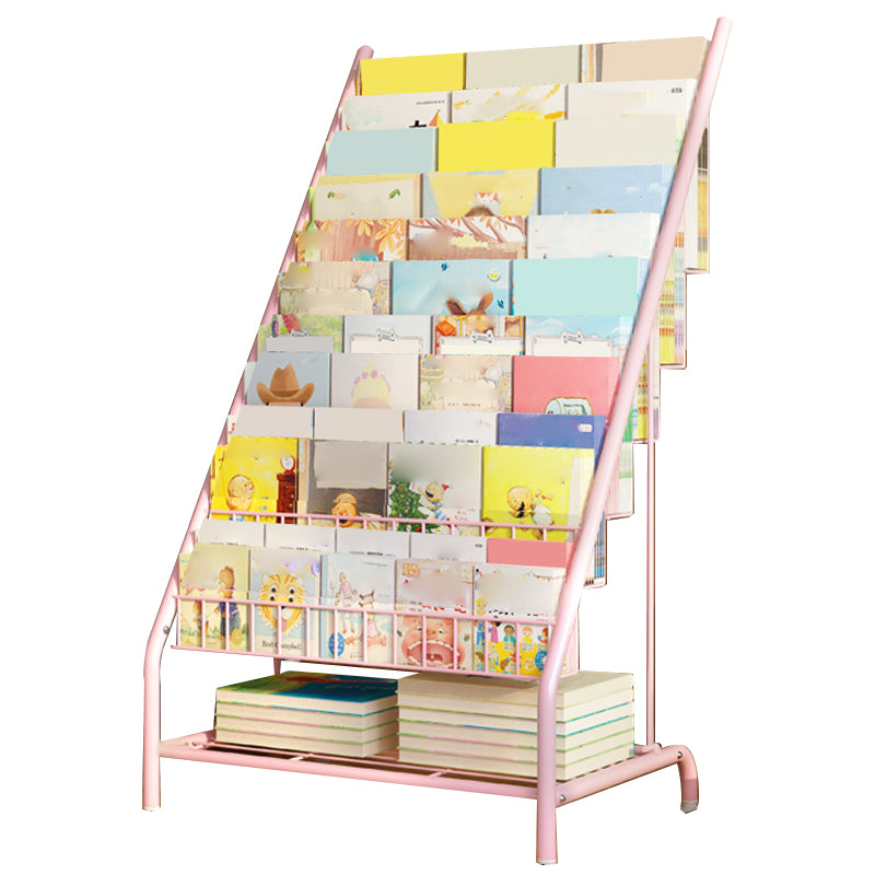 Contemporary Metal Freestanding Kids Bookcase Closed Back Book Display