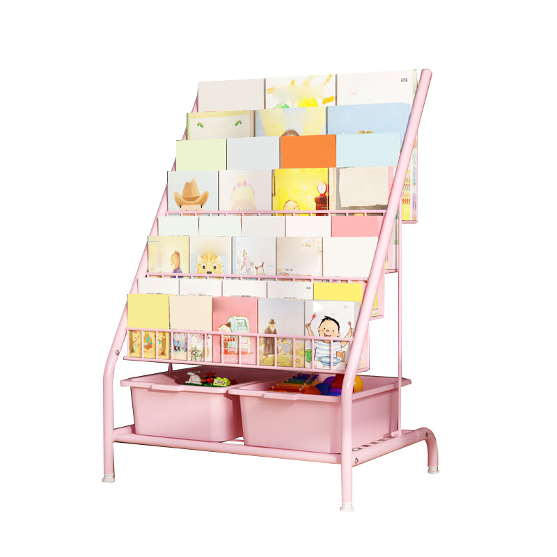Contemporary Metal Freestanding Kids Bookcase Closed Back Book Display