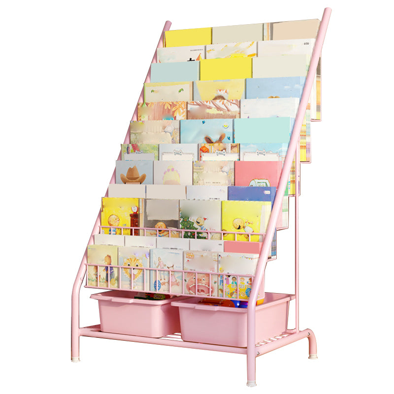 Contemporary Metal Freestanding Kids Bookcase Closed Back Book Display