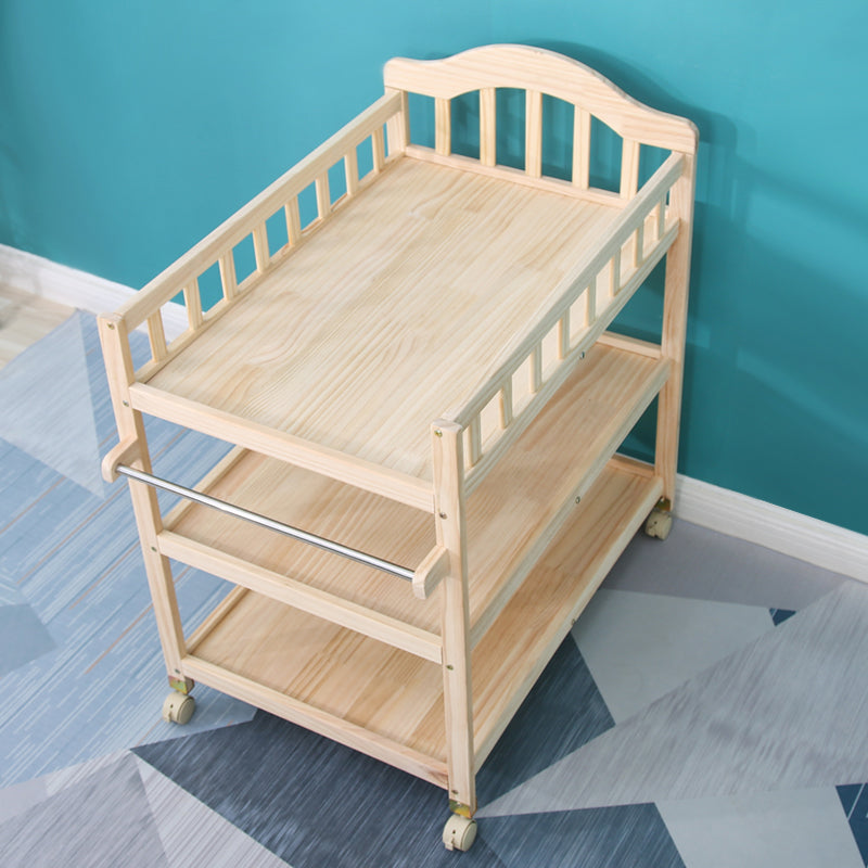 Wooden Changing Table for Home, Movable Baby Changing Table with Safety Rails