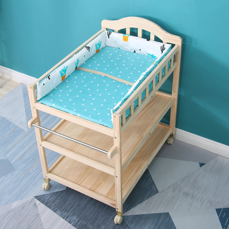 Wooden Changing Table for Home, Movable Baby Changing Table with Safety Rails