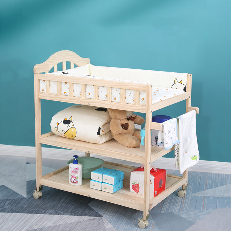 Wooden Changing Table for Home, Movable Baby Changing Table with Safety Rails