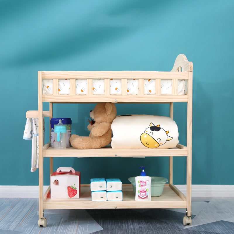 Wooden Changing Table for Home, Movable Baby Changing Table with Safety Rails