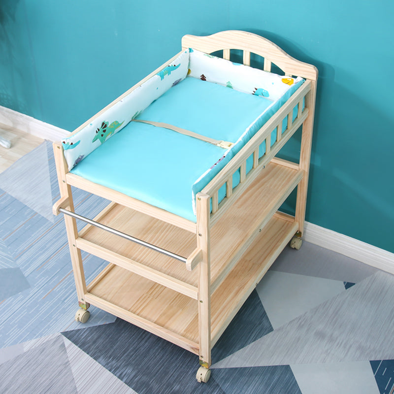 Wooden Changing Table for Home, Movable Baby Changing Table with Safety Rails