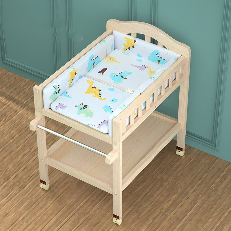 Wooden Changing Table for Home, Movable Baby Changing Table with Safety Rails