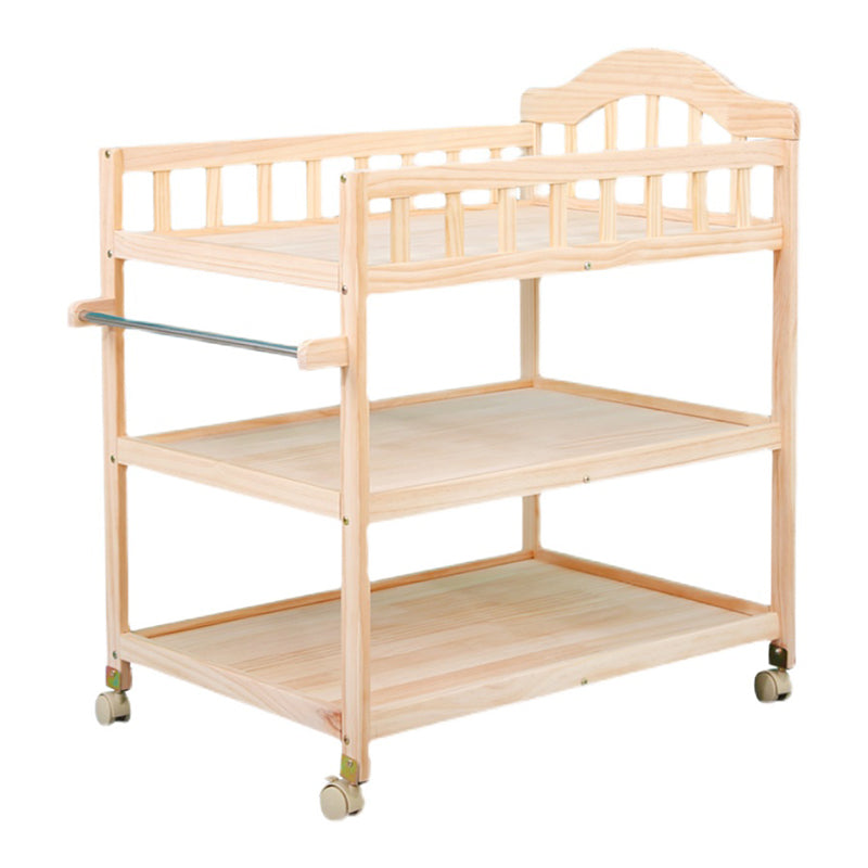 Wooden Changing Table for Home, Movable Baby Changing Table with Safety Rails